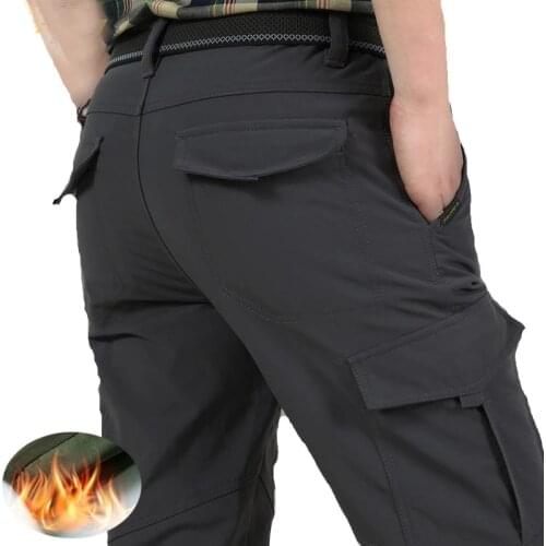 Mens Fleece Tactical Pants Winter Warm Cargo Pant Military SoftShell Work Trousers Shark Skin Thick Warm Waterproof Pants M-4XL