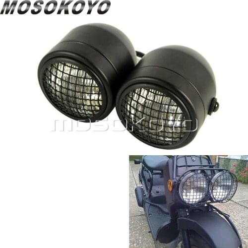3.5" Mesh Grille Twin Headlight Retro Projector Head Lights for Harley Yamaha XJR XS Cafe Racer Chopper Bobber Scooter Universal