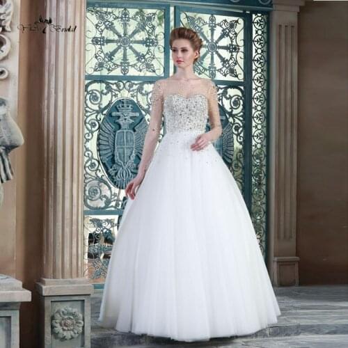 HSW2 Crystal Wedding Dresses Long Sleeve 2015 Ball Gown
