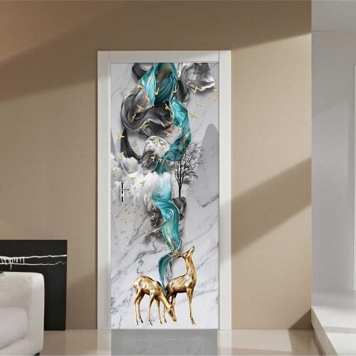 Chinese Fantasy Style Fairy Deer DIY Door Wall Sticker Home Decor Living Room Kids Room Porch Self-adhesive Waterproof Wallpaper