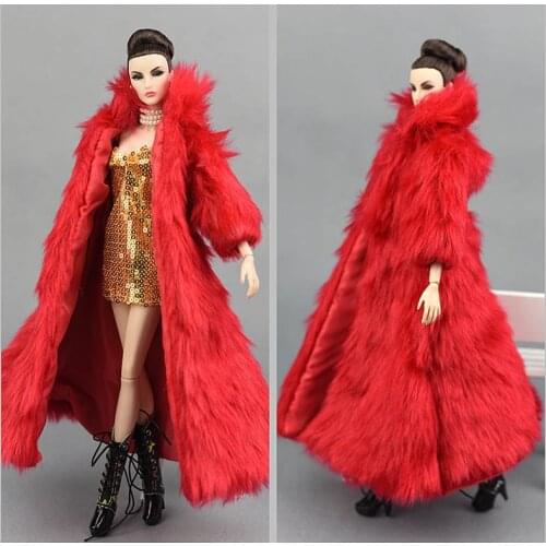 Doll Accessories Set Winter Super Long Fur Coat Fashion Clothes For Barbie Doll House Parka Dress For 1/6 BJD Dolls Toy