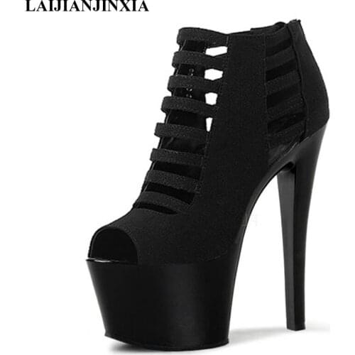 LAIJIANJINXIA New Sexy Women Boots 17cm High Heels Shoes Night Club Party Platform Fashion Ankle Boots Dancing Shoes