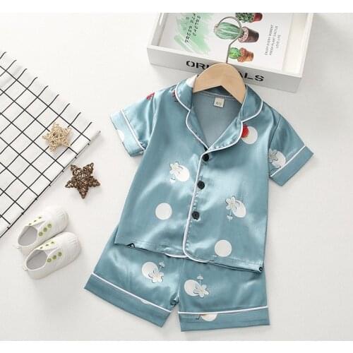 Summer Silk Children Clothing Sets Short Sleeve Kids Pajamas Baby Clothes for Girls Boy Clothing Sleepwear Sets Kids Clothes