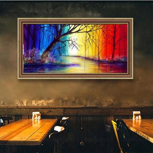 Hot new 5D DIY AB diamond painting color woods lakeside full round square embroidery rhinestone mosaic wall art decoration