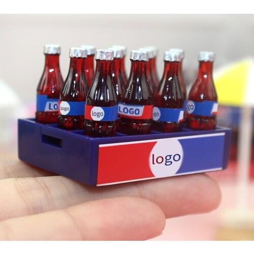1/12 Doll House Miniature Coke Bottle with Tray Simulation Drink Model Toy for Mini Decoration Dollhouse Accessories