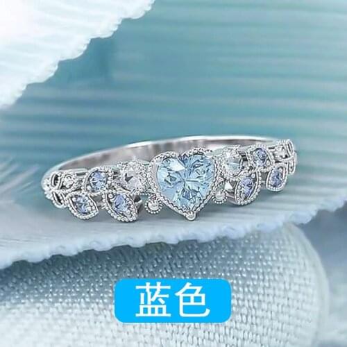 Fashion Romantic Love Small Leaves Surrounded Ring Simple Zircon Ring Bride Engagement Wedding Jewelry Bohemia Style