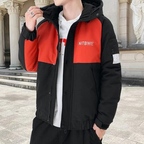 Mens Winter Cotton-Padded Jacket Men Casual Streetwear Fashion Wind Breaker Male High Quality Patchwork Wadded Coats AU-173