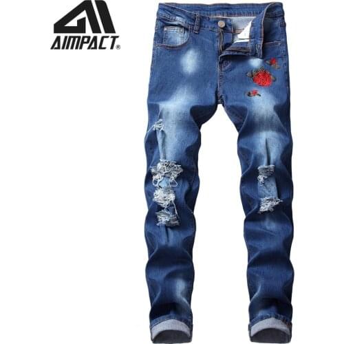 Aimpact Ripped Hole Mens Jeans High Street Distressed Denim Joggers Hiphop New Fashion Hipster Cool Skinny Pants AM5306