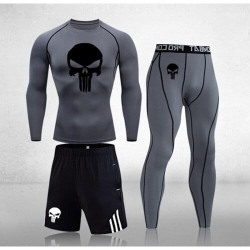 Men Compression set Long Sleeve T-shirt Mens Tight Pants Fitness Bodybuilding Clothes Sport Suit