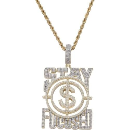 New Dollars $ Shape Hip Hop Micro Bling Bling Iced out Brass Pendant with CZ Women Necklace Jewelry CN404