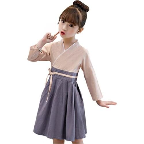 Hanfu new cotton and linen girls dress national style childrens costume costumes China improved cheongsam hanfu 2020