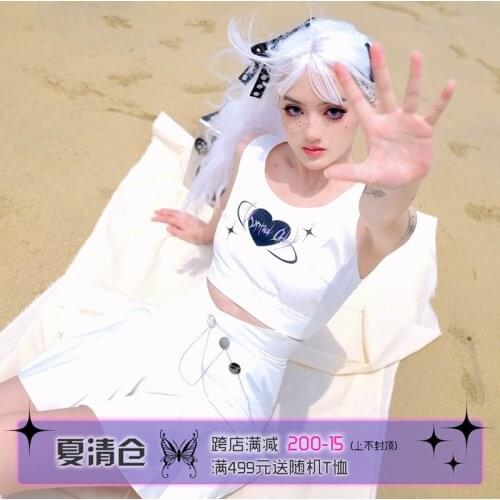 Original sweet hot girl sleeveless heart print vest tank white stretch sexy summer halter top crop top camis vest women