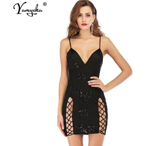 Sexy Hollow black sequin summer dress women bandage Backless bodycon party Dress elegant Luxury Night club Midi dresses vestidos