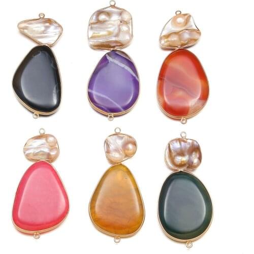 New Fashion Natural Stone Agates Connector Charms Shell Double Hole Pendant for Jewelry Making DIY Necklace Accessories