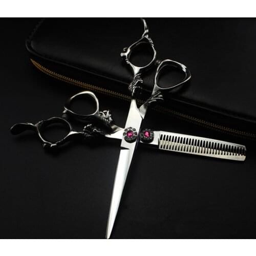 Professional japan 440c 6 '' sliver dragon cut hair scissors hair cutting barber haircut thinning shears hairdressing scissors