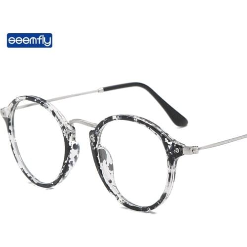 Seemfly Round Glasses Frame Brand Students Goggles Clear Lens Optical Eyeglasses Metal Legs Plain Spectacles Women Men Eyewear