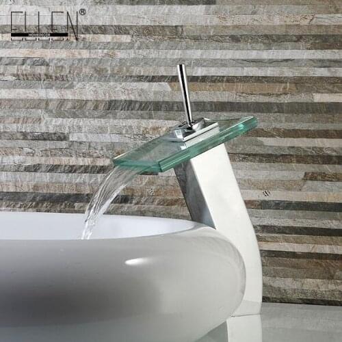 Vidric Glass Waterfall Faucets Bathroom Basin Water Tap Vessel Sink Faucet Chrome Finish Soild Brass Vessel Chrome Polished ELH9