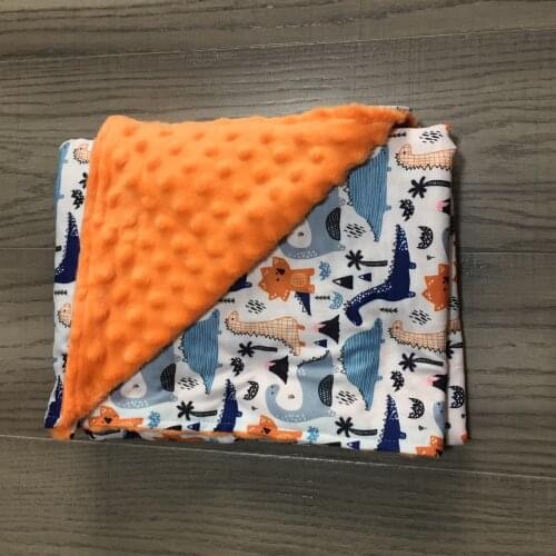 Baby Girls Orange Minky Dinosaur Print Warm Blanket with Ruffle