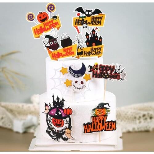 2021 New Halloween Cake Decoration Ghost Pumpkin Spider Web Kid Cake Card Baking Decoration Party Wedding Cake Decor Accessories