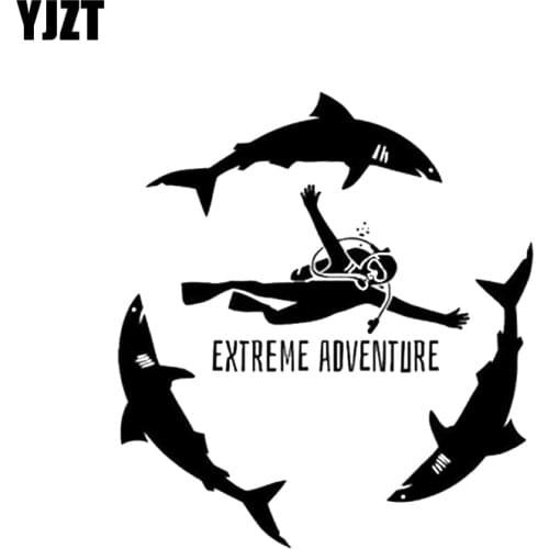 YJZT 16.2*17.8CM Diving Extreme ADVENTURE Sports Diver Sea Ocean Sharks Vinyl Car Sticker C12-0686