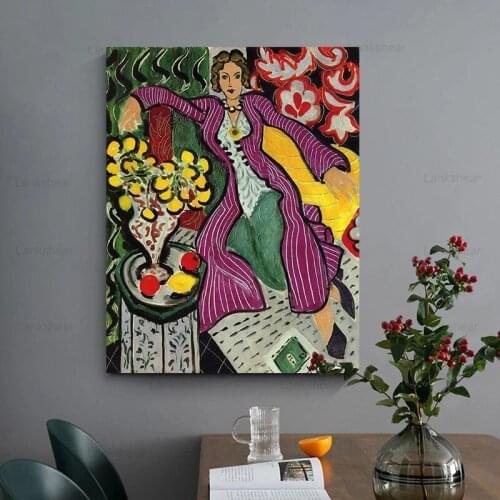 Vintage Woman In a Purple Coat Figure Canvas Oil Paintings Master Poster Prints Diy Wooden Frame Wall Art Pictures Home Decor