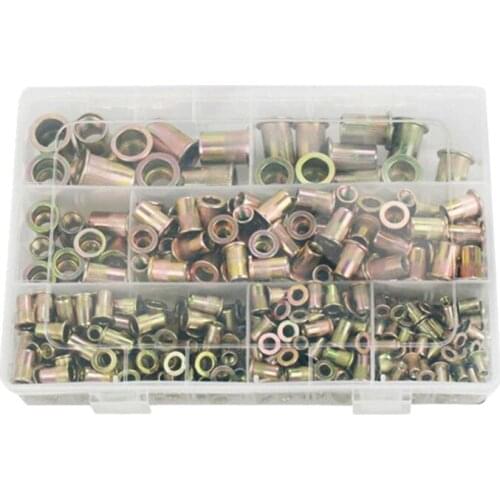 Riveting Nut, 430Pcs Color-Plated Zinc Rivet Nut M3-M12 Combination Metric Rivet Nut Boxed Flat Head Vertical Pattern