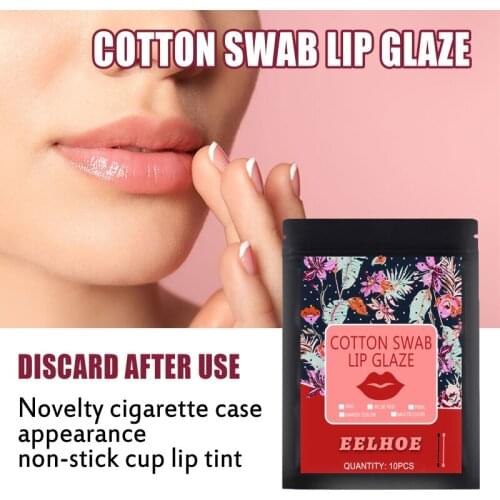 10 Pcs Set Diposable Cotton Swab Lipsticks For Outdoor Portable Lipsticks Cosmetics Waterproof Case Lasting Long TSLM1