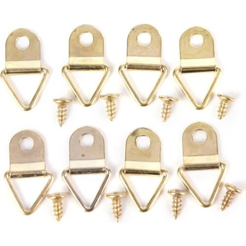 100pcs/Set Universal Strong Golden D Rings Decor Picture Frames Hanger Hooks Hanging Triangle With 100pcs Screws Helper