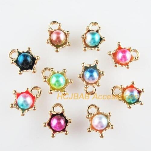 20 New Crown Charms Mixed Acrylic Flower Pendants Gold Color 10x13.5mm