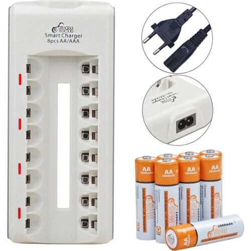 AA AAA Rechargeable Batteries + 8 Slots Quick Charger for AA AAA Batteries