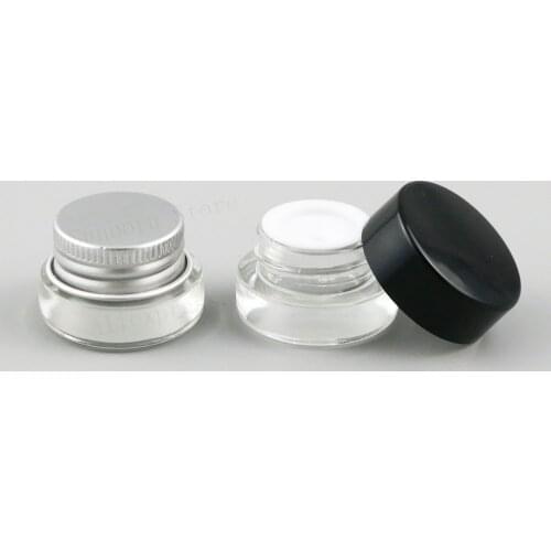 3g 3ml empty travel mini Clear glass cream jar pot can with black silver cap inner white seal make up cosmetic container 20pcs