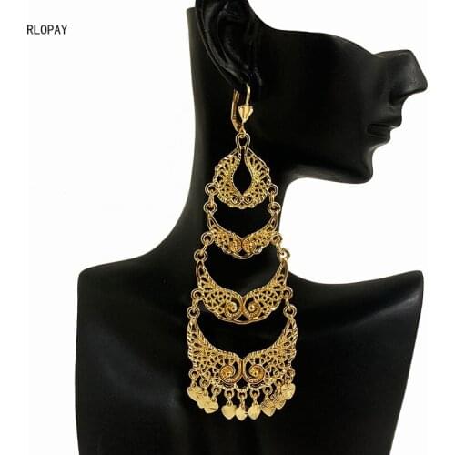 Big Long Heart Shape Drop Earrings Women Vintage Flower Bride Earrings Girls Dangle Earrings Wedding Jewelry Accessories