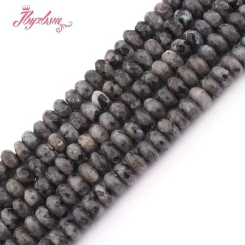 5x8mm Faceted Smooth Rondelle Black Larvilite Natural Stone Beads For DIY Necklace Bracelets Jewelry Making 15" Free Shipping