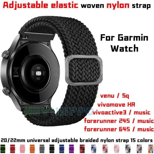 20mm stretch nylon strap For Garmin vivoactive3 music venu Sq Adjustable fiber braided band forerunner 245 645 music watchband