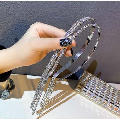 Korean style headdress full water diamond womens ladies long stream Su crystal card headband Princess wedding jewelry gift