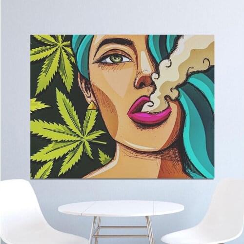 Art Girl Smoking Weed Wall Art Picture Canvas Painting Poster Wall Pictures For Living Room No Frame Drop Shipping