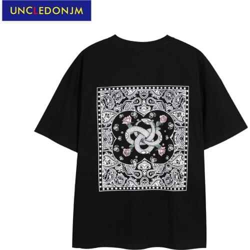 Cashew flower short-sleeved T-shirt Men Japanese Streetwear 2021 Summer Vintage Oversized Tees Couple Tops