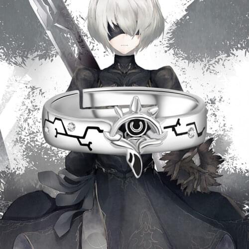 Anime NieR:Automata YoRHa No.2 Type B 2B Ring 925 Sterling Silver Finger Ring Adjustable Jewelry Unisex Cosplay Props Gift