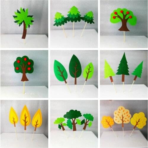 Woodland Safari Party Green Tree Cake Topper Felt Cake Decoration Birthday Party Kids Baby Shower Party Decoration Supplies