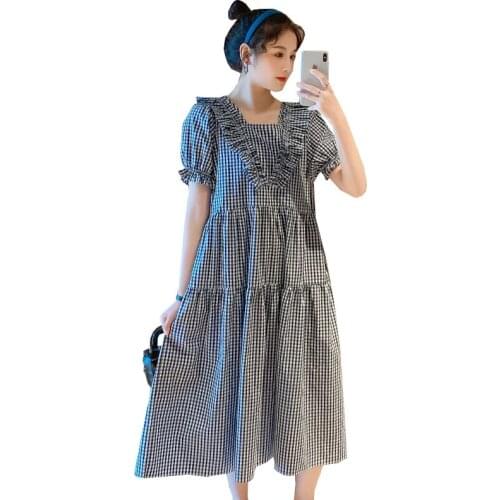 Summer Maternity Dresses Plaid Pregnancy Summer Dress 2021 Plus Size Cute Maternity Long Dress for Pregnant Women