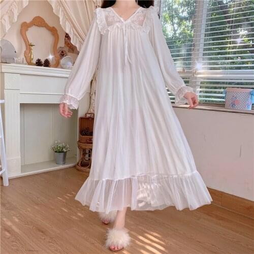 Summer Swteet Lolita Nightdress Girls Vintage Sleepshirts Women Long Nightgowns Ruffles Negligee Lace Nightwear Palace Style