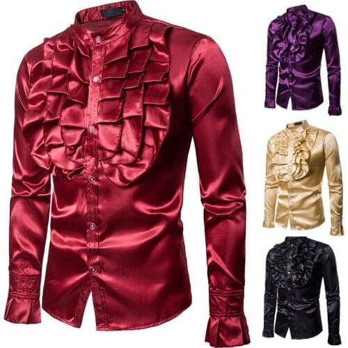 European and American mens clothing autumn and winter chest big flower performance clothing fashion design mens vertical colla