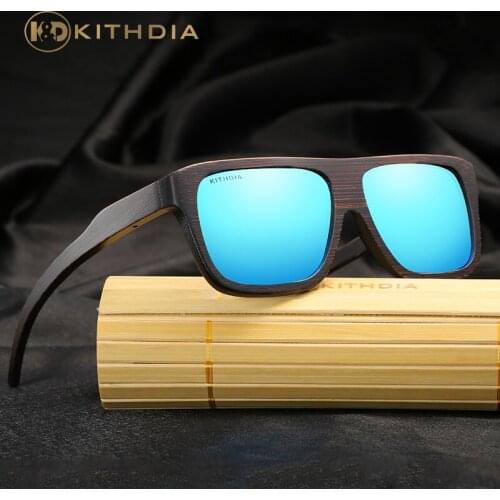 KITHDIA Polarized Bamboo Sunglasses Men Women Oversized Flat Top Wooden Brand Designer Sun Glasses Oculos de sol masculino