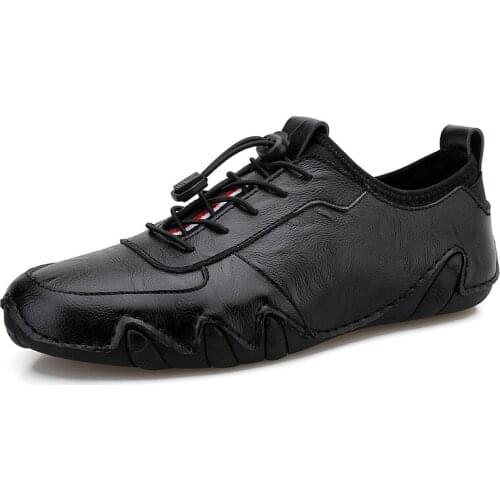 Mens Shoes Lightweight Men Casual Shoes Leather Sneakers Slip-on Breathable Men Driving Shoes Business Dress Comfortable