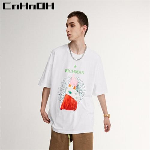 CnHnOH New Arrival Teeshirt Homme Instagram Mens T-shirts Oversized Top Clothing Tee Shirt Cartoon Richman Hands A107