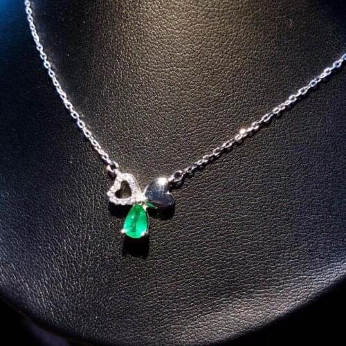 Natural green Emerald necklace Pendant S925 silver natural gemstone necklace Elegant heart Peach Water drop woman party jewelry