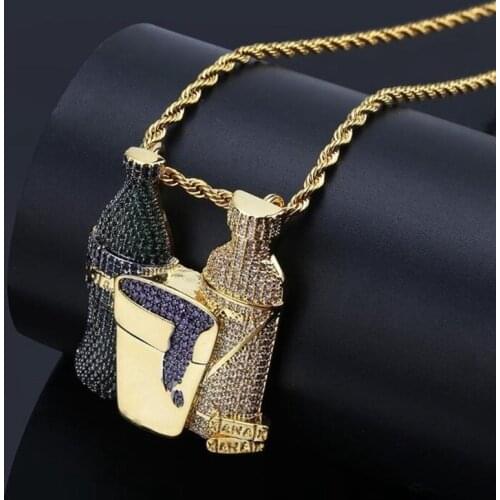 Shiny Wine Bottle Purple Cup Multicolor Combination Pendant Necklace