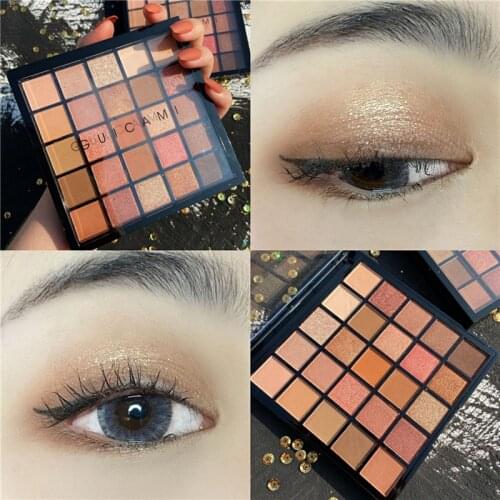 GUICAMI 25 Colour Matte Glitter Eyeshadow Pallete Holographic Rainbow Disk Highlight Neon Pigment Eyeshadow Palette Long Lasting