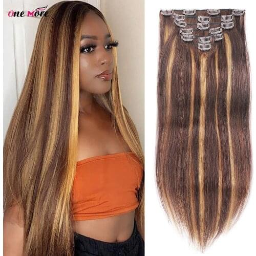Human Hair Bundles Clip In Hair Extensions 4/27 Highlight Straight Hair Clip In 7 Pcs/Set Brazilian Human Hair For Black Women