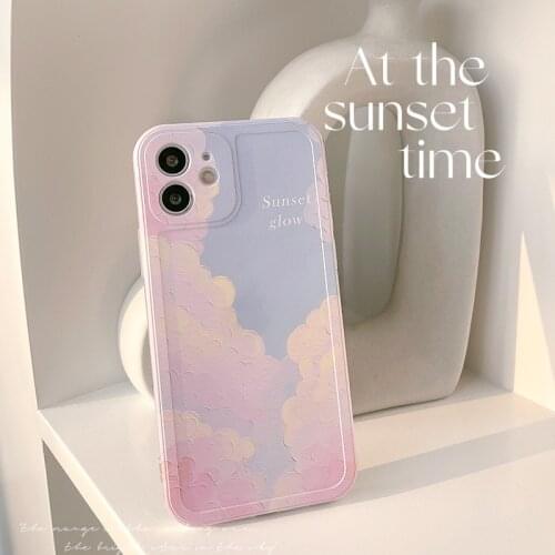 Retro Korean sweet sunset glow cloud painting Phone Case For iPhone 11 12 Pro Max Xs Max XR Xs 7 8 Plus X 7Plus case Cute Cover